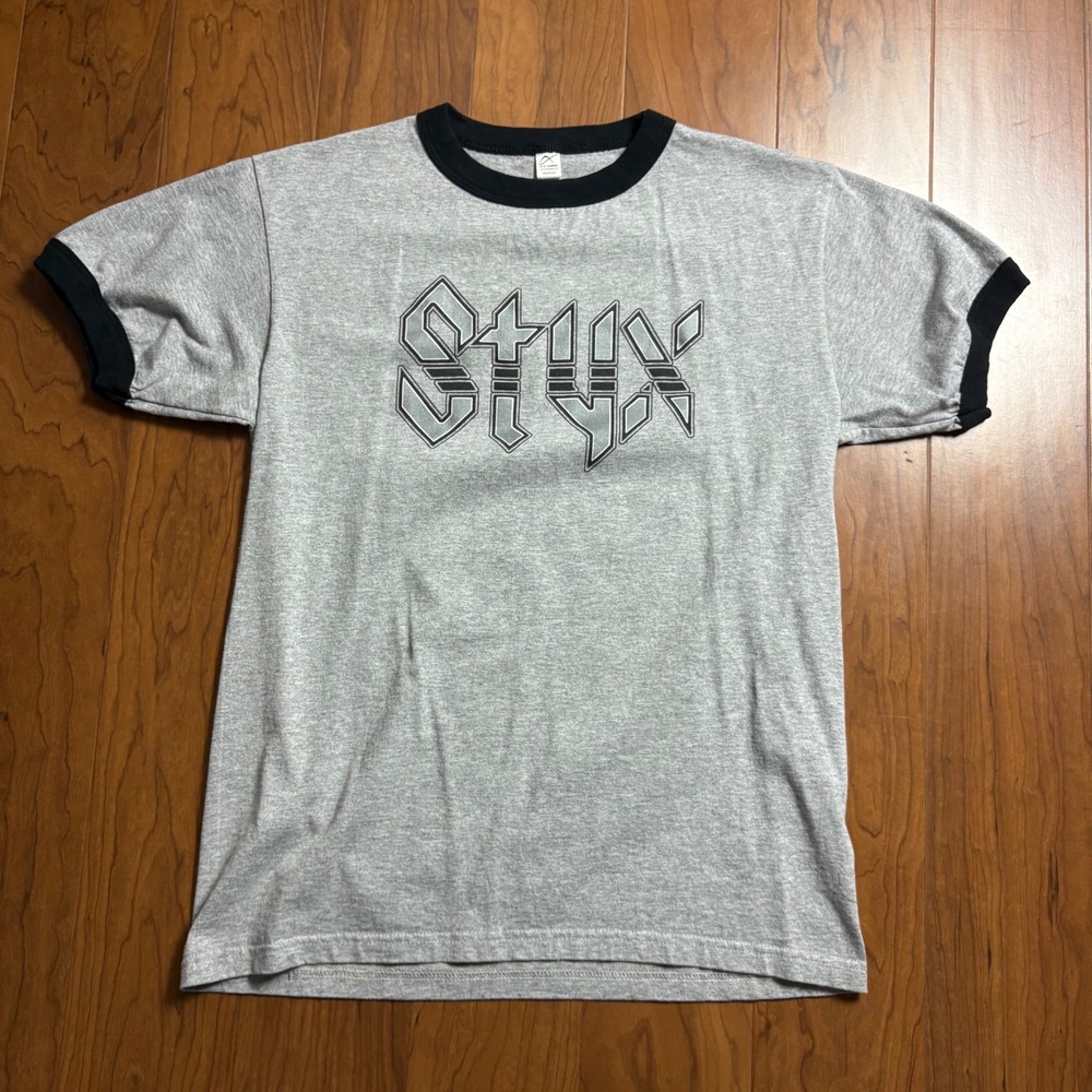 Styx Band Concert Tour Ringer T-Shirt Gray Black Medium a.s. tees Rock Graphic